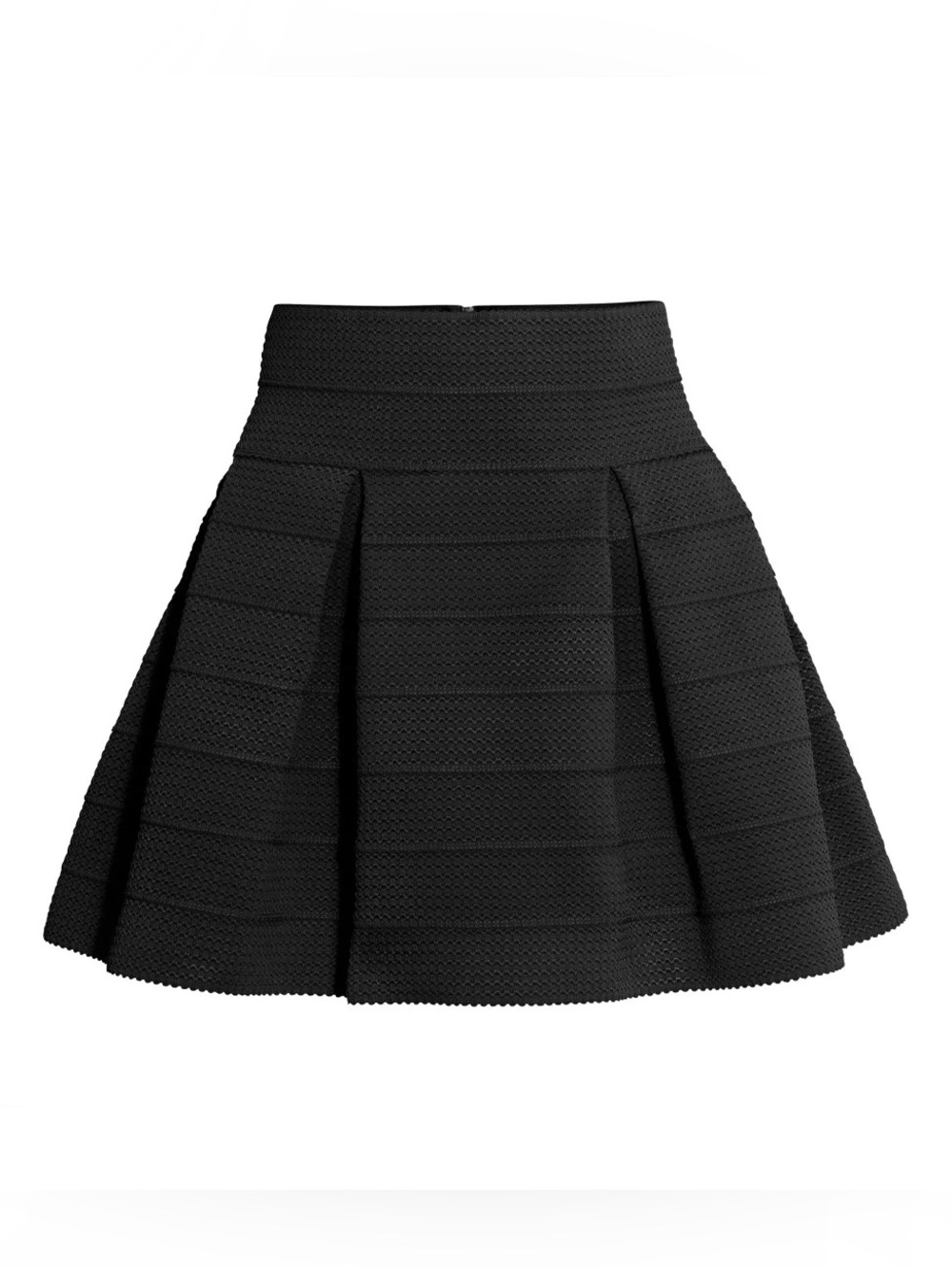 H&M Black Textured Pleated High-Waisted Box Skirt